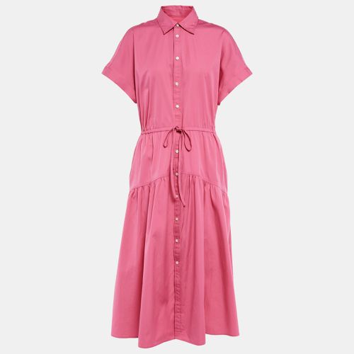 Polo Ralph Lauren Pink Cotton Button Front Tie-Up Waist Midi Dress M - Polo Ralph Lauren - Modalova