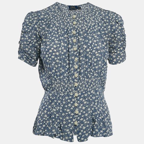 Polo Ralph Lauren Blue Floral Crepe Smocked Blouse M - Polo Ralph Lauren - Modalova