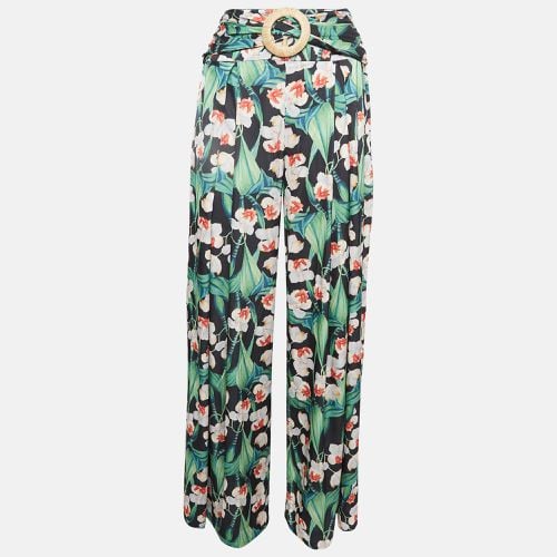 PATBO Black Floral Print Satin Belted Wide-Leg Pants S - PATBO - Modalova