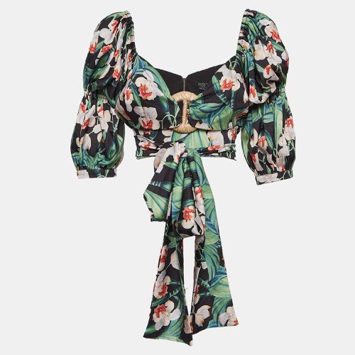 Floral Print Satin Off-Shoulder Tie-Up Top L - PATBO - Modalova