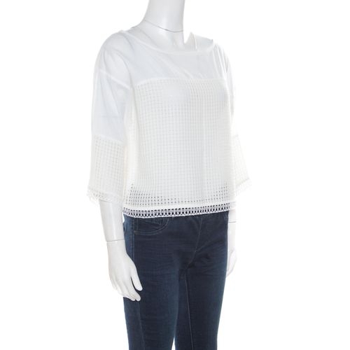 Paul and Joe White Cotton Mesh Panel Detail Cropped Top S - Paul and Joe - Modalova