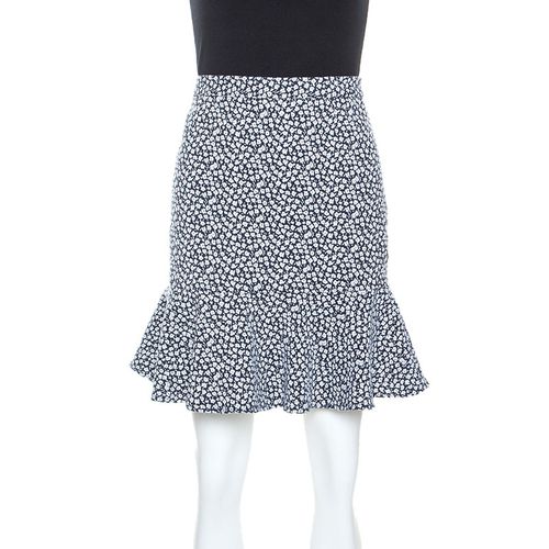 Paul and Joe Navy and White Floral Knit Cotton Blend Ruffle Hem Skirt M - Paul and Joe - Modalova