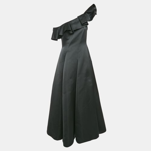 Paul Ka Black Paneled Satin Ruffle Detail Gown M - Paule Ka - Modalova