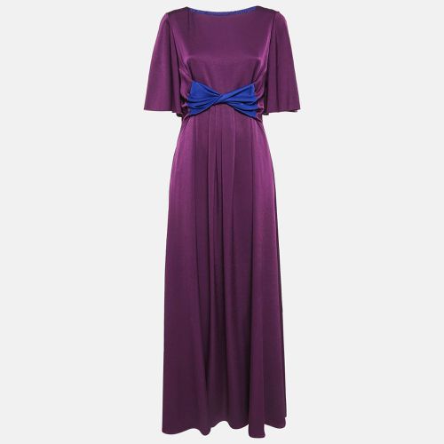 Paule Ka Purple Satin Pleated Bow Detail Maxi Dress M - Paule Ka - Modalova