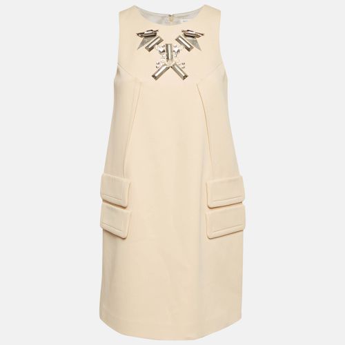 Paule Ka Cream Metal Embellished Stretch Crepe Mini Shift Dress S - Paule Ka - Modalova