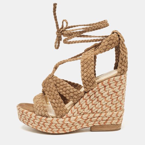 Paloma Barceló Brown Woven Suede Ankle Wrap Espadrille Wedge Sandals Size 38 - Paloma Barceló - Modalova