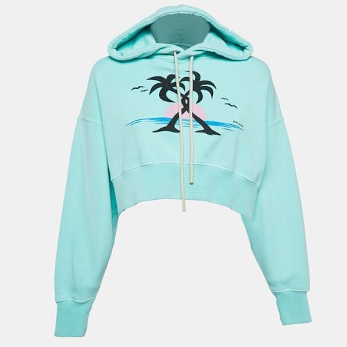 Palm Angels Seafoam Green Hugging Palms Print Cotton Crop Hoodie XS - Palm Angels - Modalova