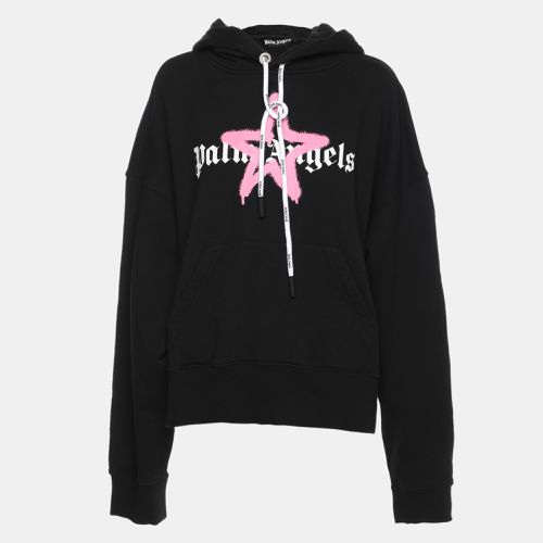 Palm Angels Black Cotton Knit Star Sprayed Logo Hoodie S - Palm Angels - Modalova