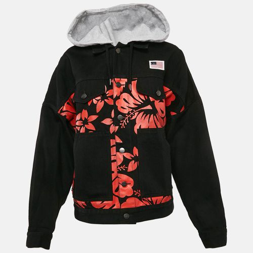 Palm Angels Black Floral Print Denim Detachable Hood Jacket S - Palm Angels - Modalova