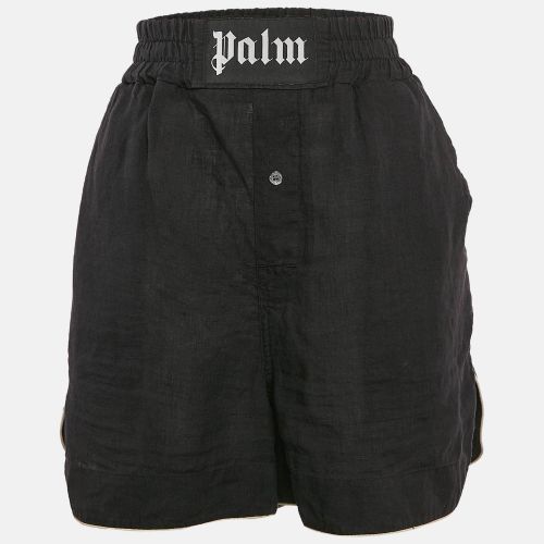 Palm Angels Black Linen Contrast Trimmed Shorts M - Palm Angels - Modalova