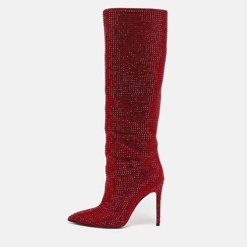 Paris Texas Red Suede Crystal Embellished Holly Stiletto Knee Length Boots Size 38 - Paris Texas - Modalova