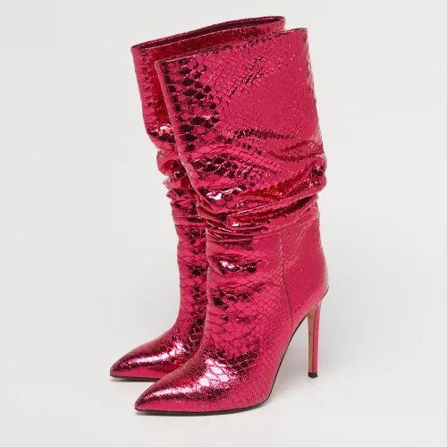 Size 38 Python Embossed Leather Mid Calf Boots - Paris Texas - Modalova