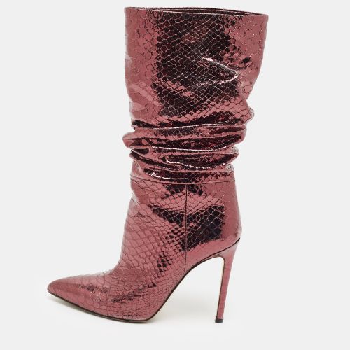 Size 37.5 Python Embossed Leather Mid Calf Boots - Paris Texas - Modalova