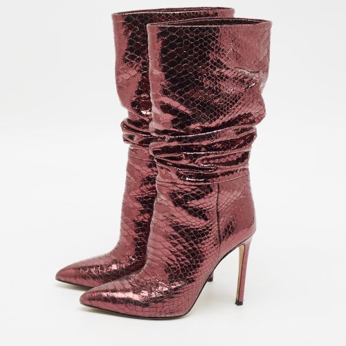 Size 37.5 Python Embossed Leather Mid Calf Boots - Paris Texas - Modalova