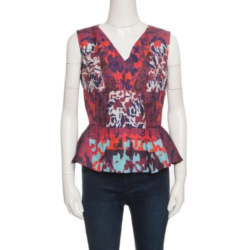 Peter Pilotto Multicolor Textured Water Orchid Print Cloque Peplum Top M - Peter Pilotto - Modalova