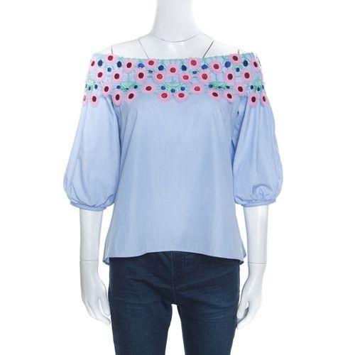 Peter Pilotto Pallas Sky Blue Guipure Lace Trim Off Shoulder Top S - Peter Pilotto - Modalova