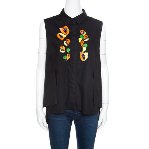 Peter Pilotto Black Embroidered Embellished Cotton Sleeveless Blouse L - Peter Pilotto - Modalova