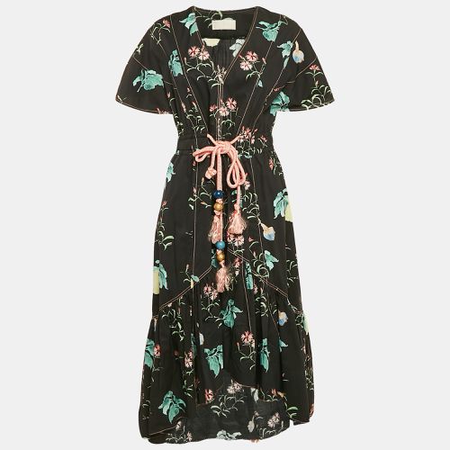 Peter Pilotto Navy Blue Floral Print Asymmetric Flounce Midi Dress M - Peter Pilotto - Modalova