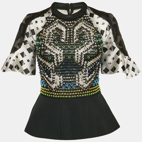 Peter Pilotto Black Crepe and Knit Embellished Peplum Top M - Peter Pilotto - Modalova