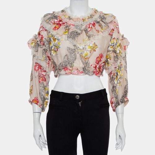 Philosophy Di Lorenzo Serafini Pink Floral Printed Cotton Ruffled Crop Top M - Philosophy - Modalova