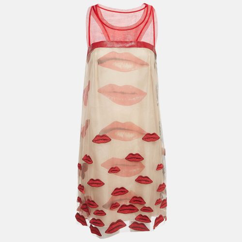 Philosophy di Alberta Ferretti Red/Beige Lip Applique Tulle Dress S - Philosophy di Alberta Ferretti - Modalova