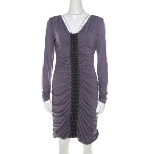 Philosophy Di Alberta Ferretti Lilac Jersey Embroidered Ruched Detail Dress M - Philosophy di Alberta Ferretti - Modalova