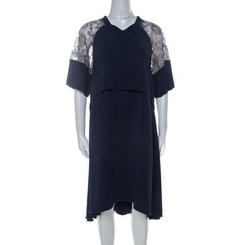 Philosophy Navy Blue Lace Detail Layered Shift Dress M - Philosophy di Alberta Ferretti - Modalova