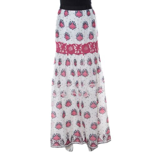 Pink Cotton Floral Print Lace Insert Maxi Skirt L - Philosophy di Alberta Ferretti - Modalova