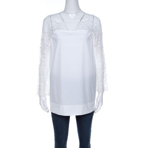 Philosophy di Alberta Ferretti Off White Cotton Lace Detail Top L - Philosophy di Alberta Ferretti - Modalova