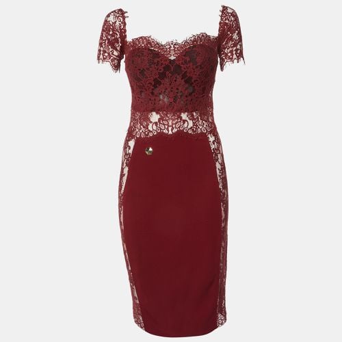 Philipp Plein Deep Red Lace Off Shoulder Midi Dress M - Philipp Plein - Modalova