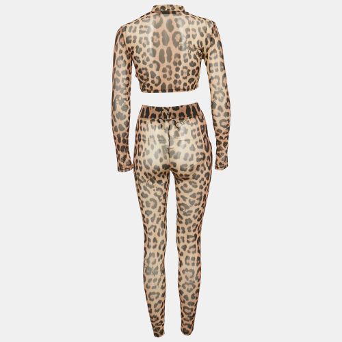 Leopard Print Stretch Mesh Semi Sheer Top and Leggings Set S - Philipp Plein - Modalova