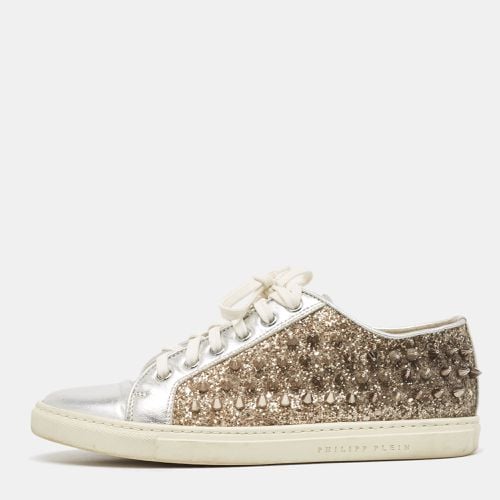 Philipp Plein Silver/Gold Leather And Glitter Spike Sneakers Size 36 - Philipp Plein - Modalova