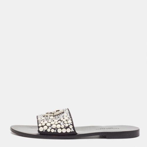 Philipp Plein Black Satin Embellished Flat Slides Size 39 - Philipp Plein - Modalova