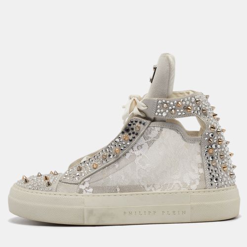 Philipp Plein Grey Lace and Suede High Top Sneakers Size 39 - Philipp Plein - Modalova