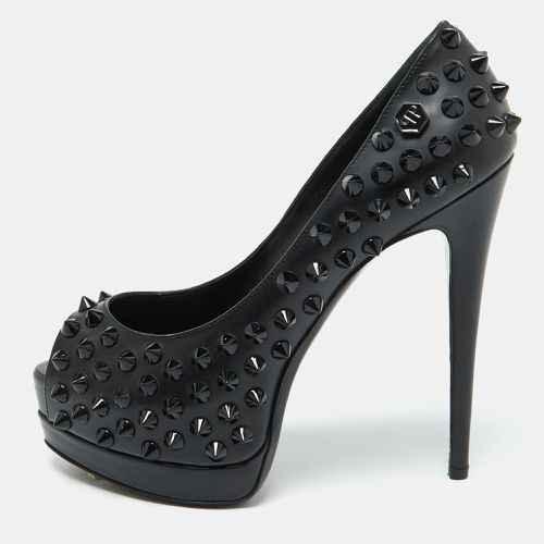 Philipp Plein Black Leather Studded Peep Toe Platform Pumps Size 38 - Philipp Plein - Modalova