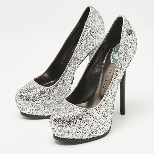 Black Glitter and Python Platform Pumps Size 37 - Philipp Plein - Modalova