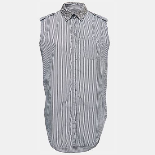 Pierre Balmain Blue Striped Cotton Studded Detail Button Front Sleeveless Shirt M - Pierre Balmain - Modalova