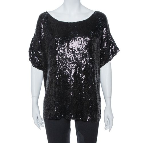 Pierre Balmain Black Sequin Embellished Oversized Knit Top M - Pierre Balmain - Modalova