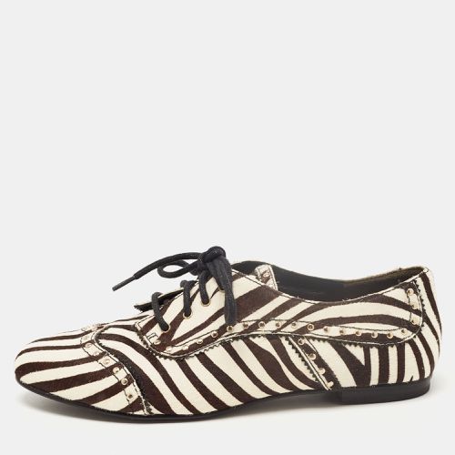 Pierre Balmain Black/ White Zebra Print Pony Hair and Leather Studded Lace Up Oxfords Size 37 - Pierre Balmain - Modalova