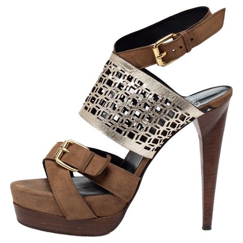 Suede and Metallic Cut Out Leather Platform Slingback Sandals Size 39 - PIERRE HARDY - Modalova