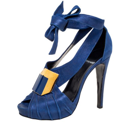 Pierre Hardy Blue Laminated Suede Buckle Ankle-Tie Sandals Size 38 - PIERRE HARDY - Modalova