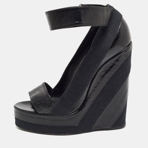 Pierre Hardy Black Leather and Canvas Ankle Strap Wedge Pumps Size 40 - PIERRE HARDY - Modalova