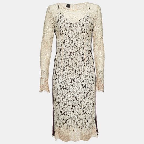 Pinko Beige Corded Lace Stripe Tape Detail Sheath Dress M - Pinko - Modalova