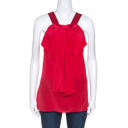 Prabal Gurung Red Silk Draped Bow Detail Sleeveless Top L - Prabal Gurung - Modalova