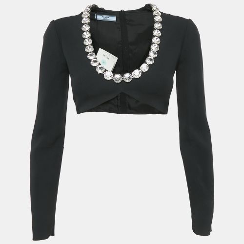 Prada Black Crystal Studded Crepe Crop Top XS - Prada - Modalova