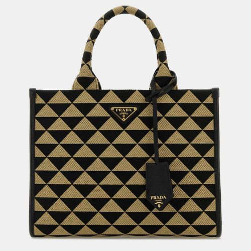 Prada Black Embroidered Fabric Small Symbole Shopping Tote Bag - Prada - Modalova