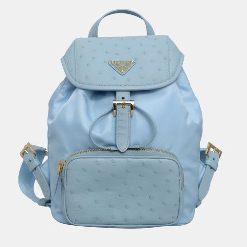 Sky Nylon and Ostrich Leather Backpack - Prada - Modalova