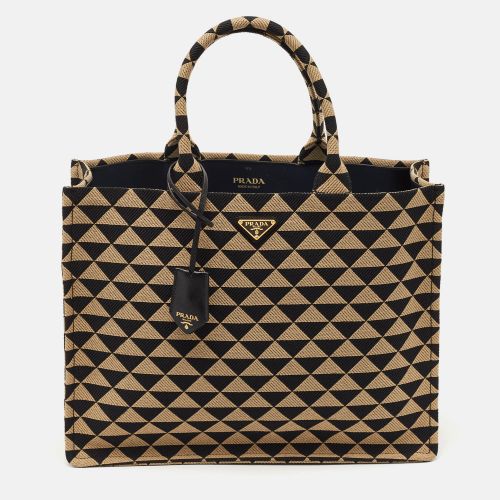 Prada Black/Beige Triangolo Symbole Embroidered Jacquard Large Tote - Prada - Modalova