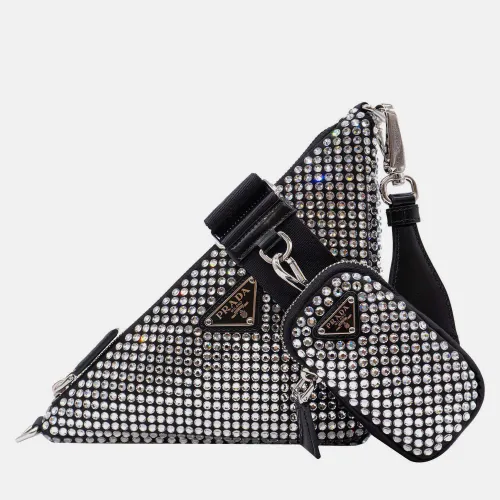 Triangle Small Satin Crystal Shoulder Bag - Prada - Modalova