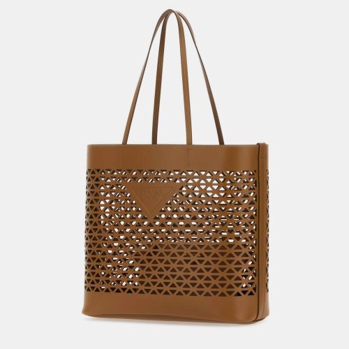 Large Perforated Triangle Cognac Leather Tote Bag - Prada - Modalova